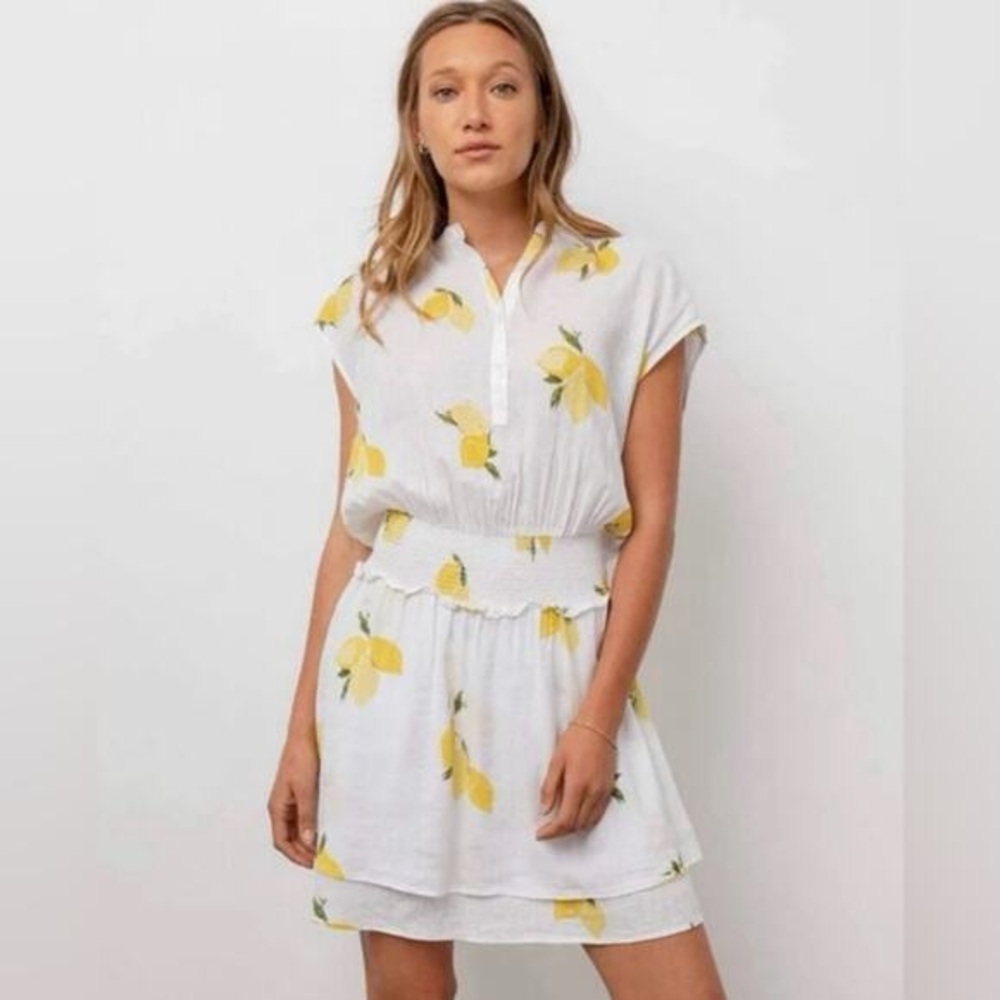 Rails Angelina Double-Tiered Linen Mini Dress In Citronnade Lemon Print XS